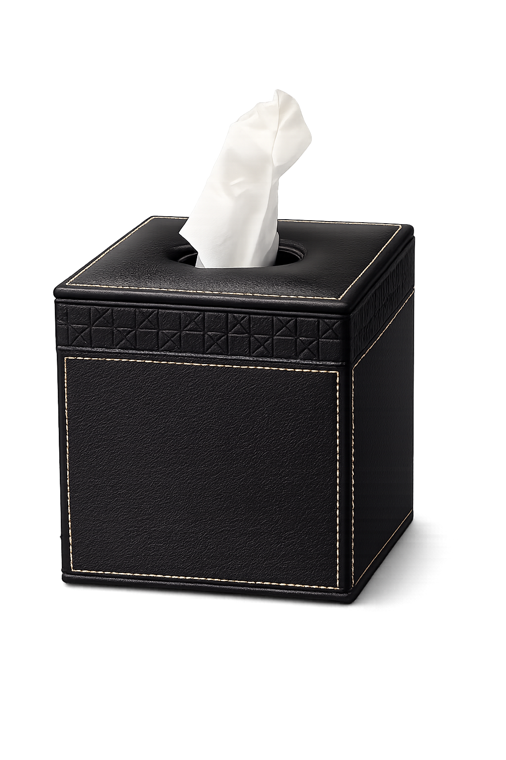 ORVA tissue box holder in black with premium leather-like finish